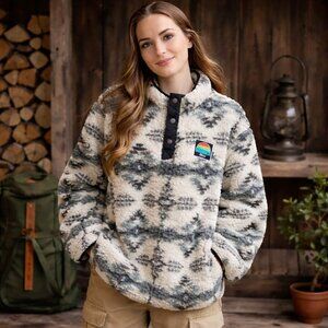 Home Free Ohio Sherpa Sweatshirt Size XL Aztec Fleece Pullover Warm Cozy Jacket